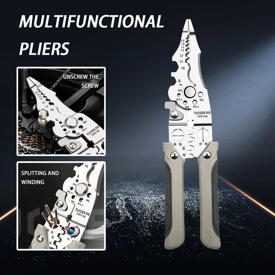Picture of Multifunctional Wire Stripper Crimper Cable Cutter Pliers, Stainless Steel Wire Stripper, Multi-Purpose Professional Wire Stripping Tool (Silver)