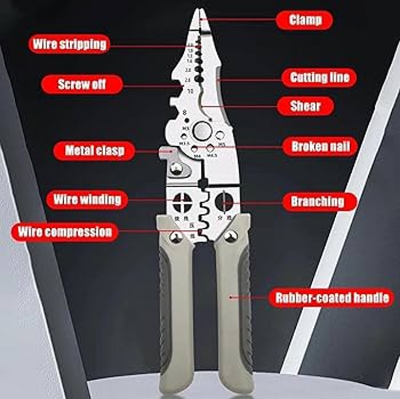 Picture of Multifunctional Wire Stripper Crimper Cable Cutter Pliers, Stainless Steel Wire Stripper, Multi-Purpose Professional Wire Stripping Tool (Silver)