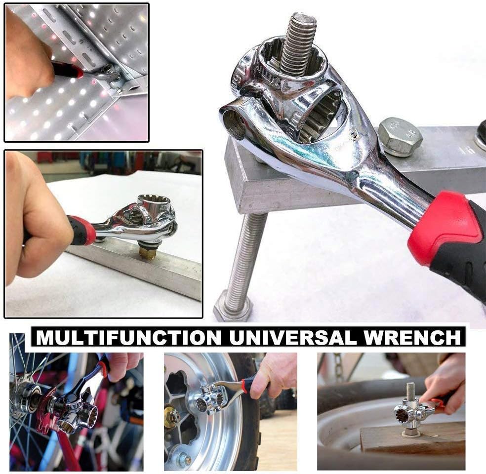 Picture of 360 Degree Multipurpose Tiger Wrench 8 in 1 Tools Socket Works Universal Ratchet Spline Bolts Torx Sleeve Rotation Hand Tools (Silver)