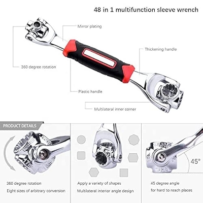 Picture of 360 Degree Multipurpose Tiger Wrench 8 in 1 Tools Socket Works Universal Ratchet Spline Bolts Torx Sleeve Rotation Hand Tools (Silver)