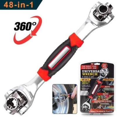 Picture of 360 Degree Multipurpose Tiger Wrench 8 in 1 Tools Socket Works Universal Ratchet Spline Bolts Torx Sleeve Rotation Hand Tools (Silver)