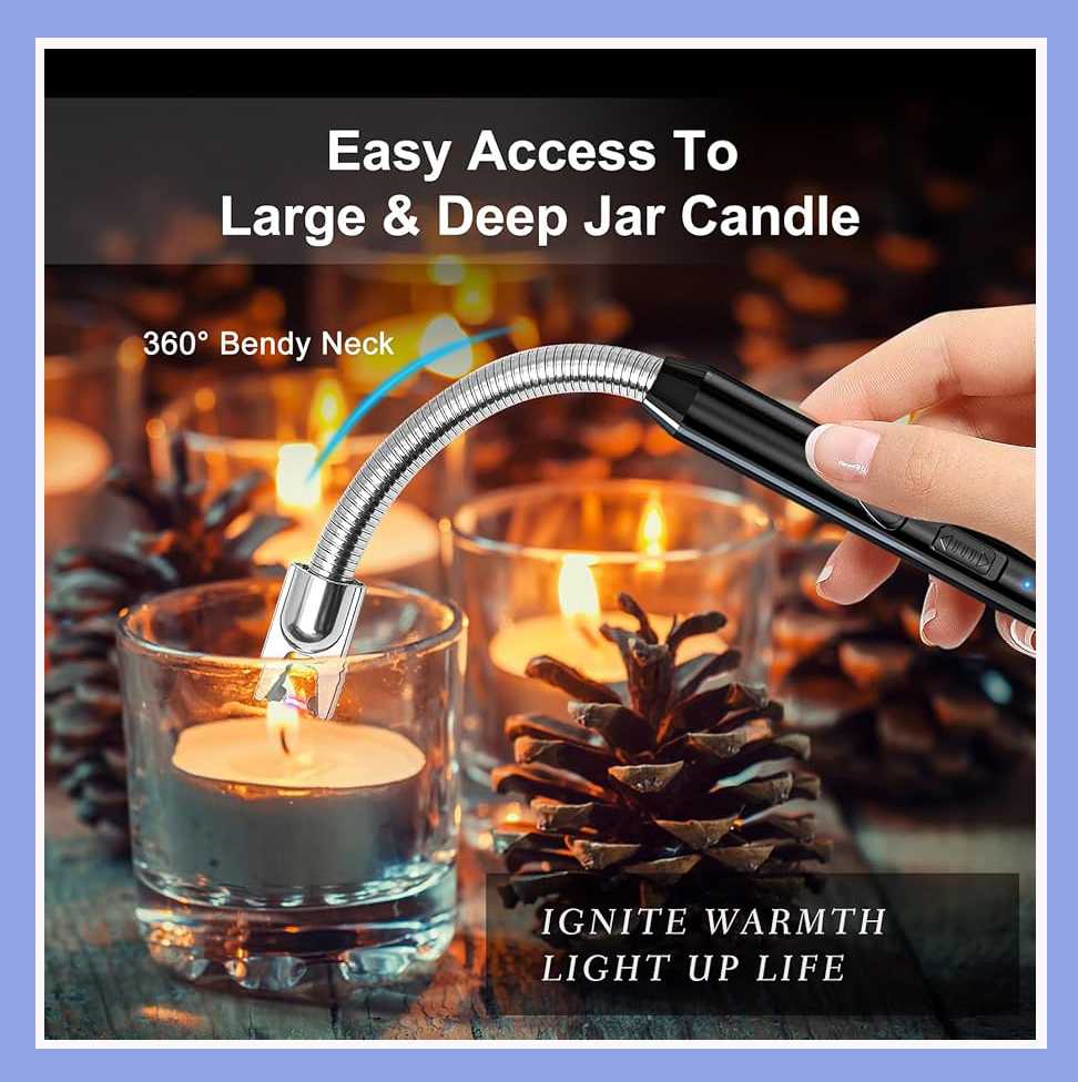 Picture of Modern Outdoor Portable Electric Kitchen Gas Lighter/Arc Lighter USB Rechargeable Long Lighter Windproof Candle Lighter Outdoor Plasma Flexible Neck 