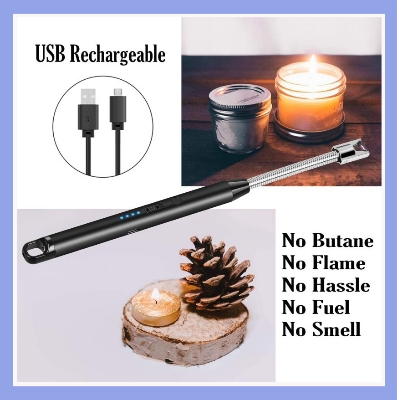 Picture of Modern Outdoor Portable Electric Kitchen Gas Lighter/Arc Lighter USB Rechargeable Long Lighter Windproof Candle Lighter Outdoor Plasma Flexible Neck 