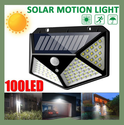 Picture of 100 LED 4 Surface Solar Light solar induction, body induction light (Black)