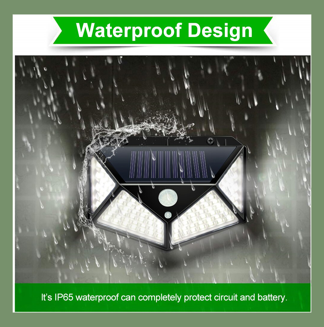 Picture of 100 LED 4 Surface Solar Light solar induction, body induction light (Black)