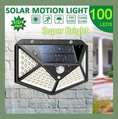 Picture of 100 LED 4 Surface Solar Light solar induction, body induction light (Black)