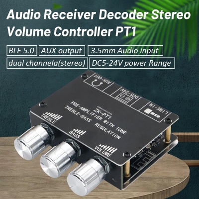 Picture of Bluetooth 5.0 Decoder Board Dual Channel Stereo Low Noise High and Low Tone Pre- Amplifier Board ZK-PT1 (Black)