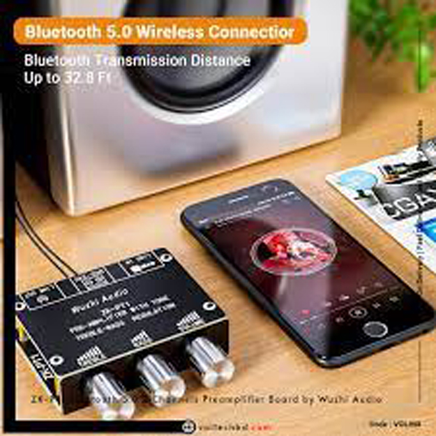 Picture of Bluetooth 5.0 Decoder Board Dual Channel Stereo Low Noise High and Low Tone Pre- Amplifier Board ZK-PT1 (Black)