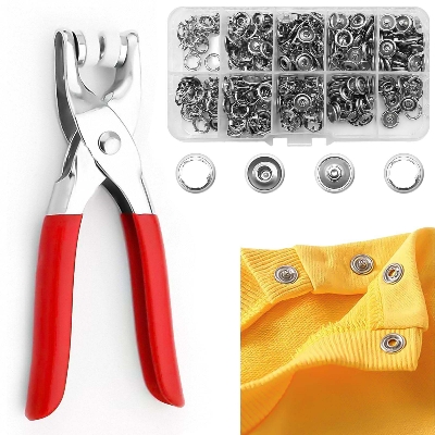 Picture of 100 Sets of Snaps, Full Hollow Buttons with Press Stud Clips, Sewing Snaps, Metal Snaps, DIY Tools for Crafts Clothing (Multicolor)