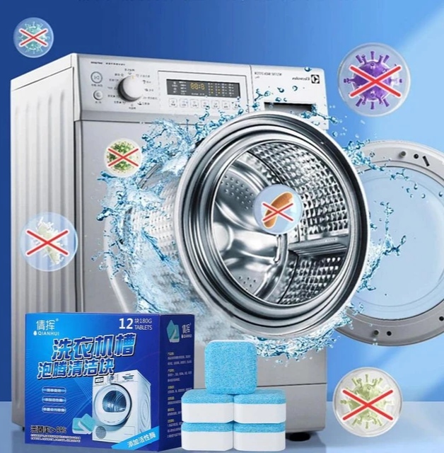Picture of 12 Tabs Washing Machine Mini Vacuum Cleaner Tablets Washing Machine Cleaning Descaling Detergent Vibrant Board Cleaning Products 