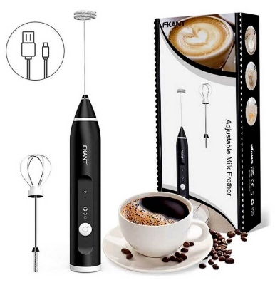 Picture of Household Electric Milk Foamer Rechargeable Handheld Cake Baking Blender Coffee Mixer Egg Beaters Milk Frother (Black)