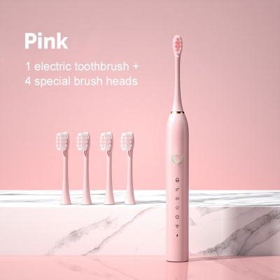 Picture of Electric Toothbrush Sonic Rechargeable Toothbrush | IPX7 Waterproof USB Toothbrush with 4 Dupont Brush Heads | Tartar Remover Portable Sonic Cleaner for Personal & Household Dental Care | Electric Toothbrush | Electric toothbrush | Rechargeable Brush | X3 (Pink)