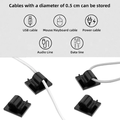 Picture of 10Pair Double Sided Wall Adhesive Hook Paste Plug Socket Holder Cable Storage Plug Fixing Organize Seamles Waterproof Reusable - Wall Hook (20pcs Black old)