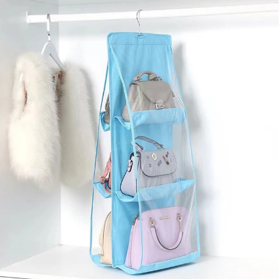 Picture of 6 Pocket Foldable Hanging Bag 3 Layers Folding Shelf Bag Purse Handbag Organizer Door Sundry Pocket Hanger Storage Closet Hanger - Router Stand 
