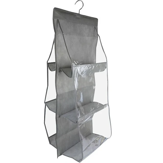 Picture of 6 Pocket Foldable Hanging Bag 3 Layers Folding Shelf Bag Purse Handbag Organizer Door Sundry Pocket Hanger Storage Closet Hanger - Router Stand 