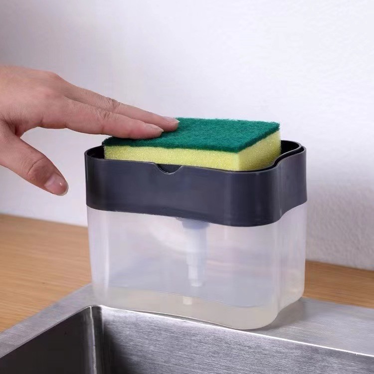 Picture of Kitchen Liquid Soap Pump / Dispenser Sponge Holder Press Countertop Rack With Sponge Holder / Kitchen Cleaner Tool / Dish Soap And Sponge / dish washer / Dish Cleaner / dish Liquid Pump 