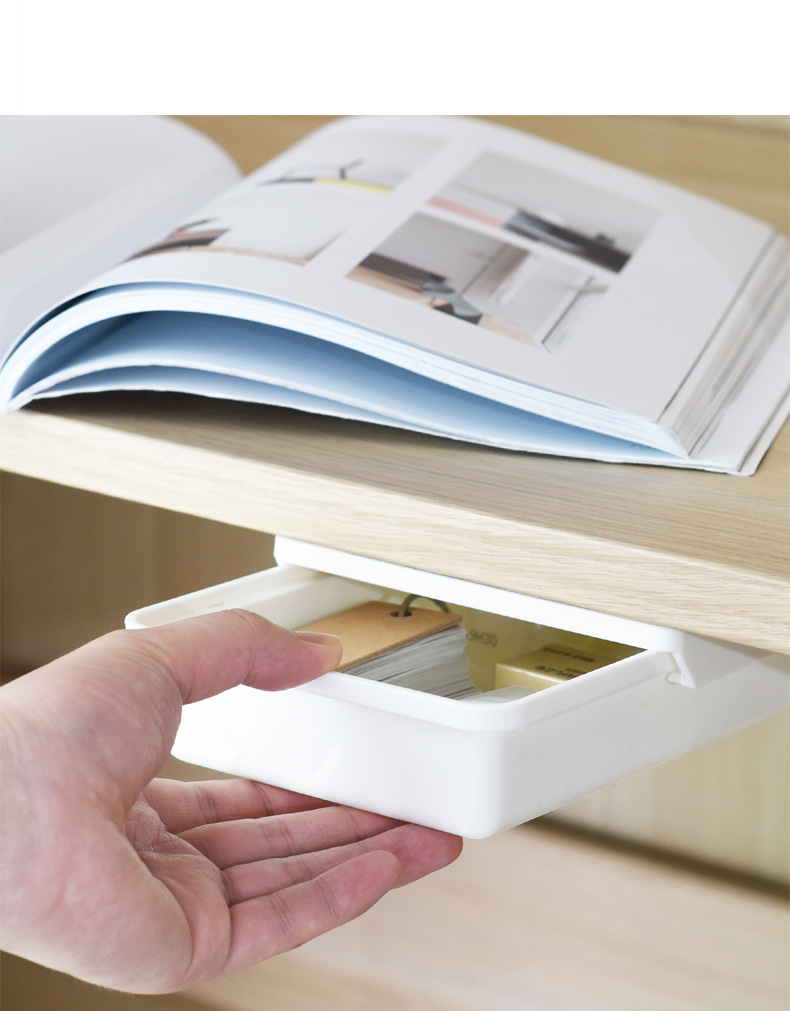 Picture of Self-Adhesive Under Desk Drawer Storage Box Makeup Organizer Table Under Storage Box Pull-Out Drawer Organizer (22 * ​​9 * 3.5cm Siz)
