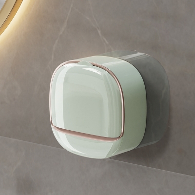 Picture of Soap Holder With Lid Drain Soap Box Punch-Free Flip-Top Soap Dish Creative Waterproof Storage Rack Bathroom Accessories (Light green)