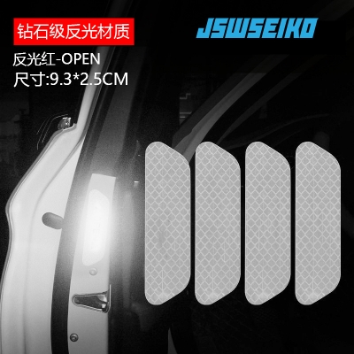 Picture of 4Pcs Set Car Door Stickers Universal Safety Warning Mark OPEN High Reflective Tape Motorcycle Bike Helmet Sticker (Silver)