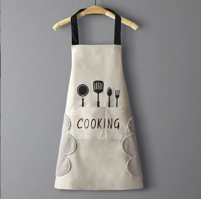 Picture of High-Quality Cotton Blend Waterproof Cooking Apron with Pocket for Kitchen & Dining (Off White)