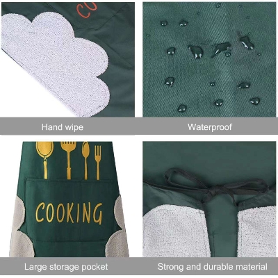 Picture of High-Quality Cotton Blend Waterproof Cooking Apron with Pocket for Kitchen & Dining (Green)