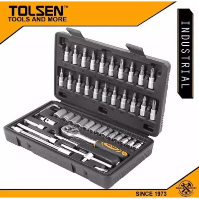 Picture of TOLSEN 46PCS Socket Rachet Wrench Set (1/4" Drive) Industrial Series 15138 -Black