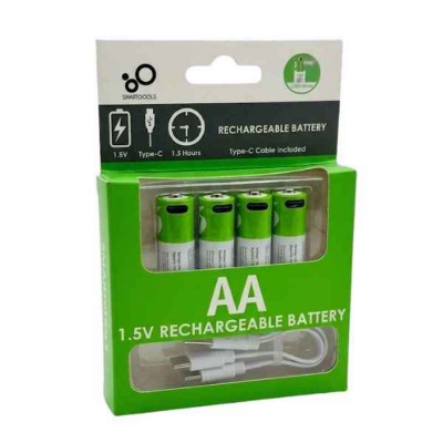 Picture of Smartoools 1.5V Type-C Rechargeable Batteries AA 2600mWh With Type C- Cable Powerful Rechargeable Battery-green (50 g)