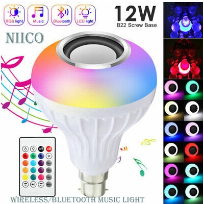 Picture of Smart Led Remote Control Bluetooth Speaker Music Bulb - AC 220V, RGB remote control Bluetooth music bulb lamp, Led Music Bulb With Bluetooth Speaker - Pin System