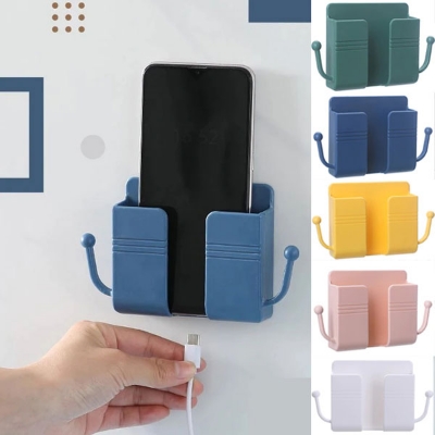 Picture of 1pcs Wall Mount Phone Holder Self-Adhesive Wall Beside Organizer Storage Box Plastic Charging Phone Stand Remote Wall-Mounted Phone Brackets Holder for Bedroom