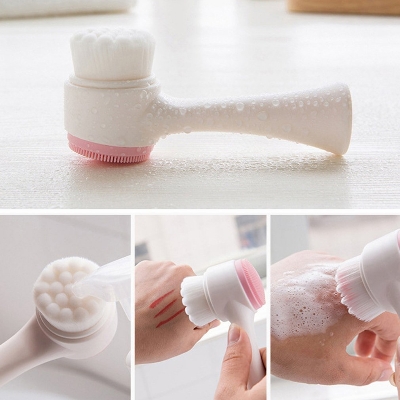 Picture of Facial Cleanser Wash Brush Double-sided Silicone Soft Mild Fiber Face Cleaning Washing Tool Skin Care Tool