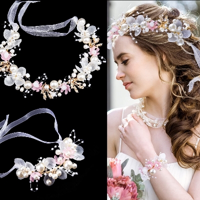 Picture of Bridal Crown Hair Jewelry Wedding Tiara With Pearls Flowers Wedding Accessory