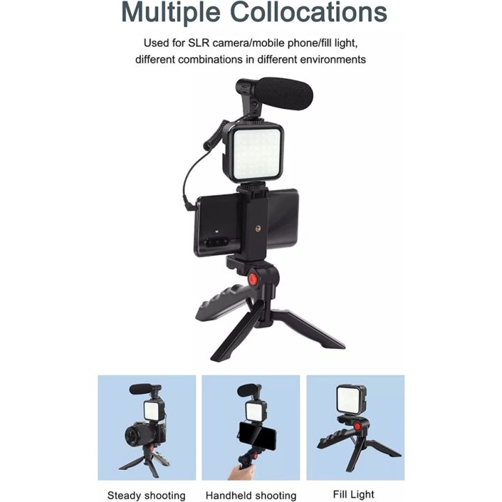 Picture of Ay-49 Phone Vlog Tripod Vlogging Kits Live Selfie Fill Light Integration With Remote Control Microphone Light Light - Ring Light