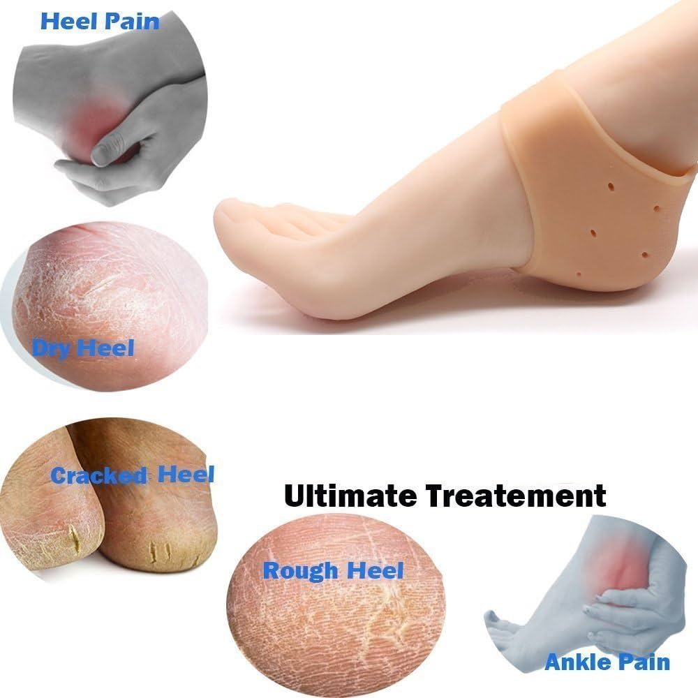 Picture of Anti Heel Silicone Heel Anti Crack Vented Moisturizing Silicone Heel Socks for Swelling, Pain Relief, Foot Care Ankle Support Pad (Skin Color) Silicon Heel Pad For Men & Women