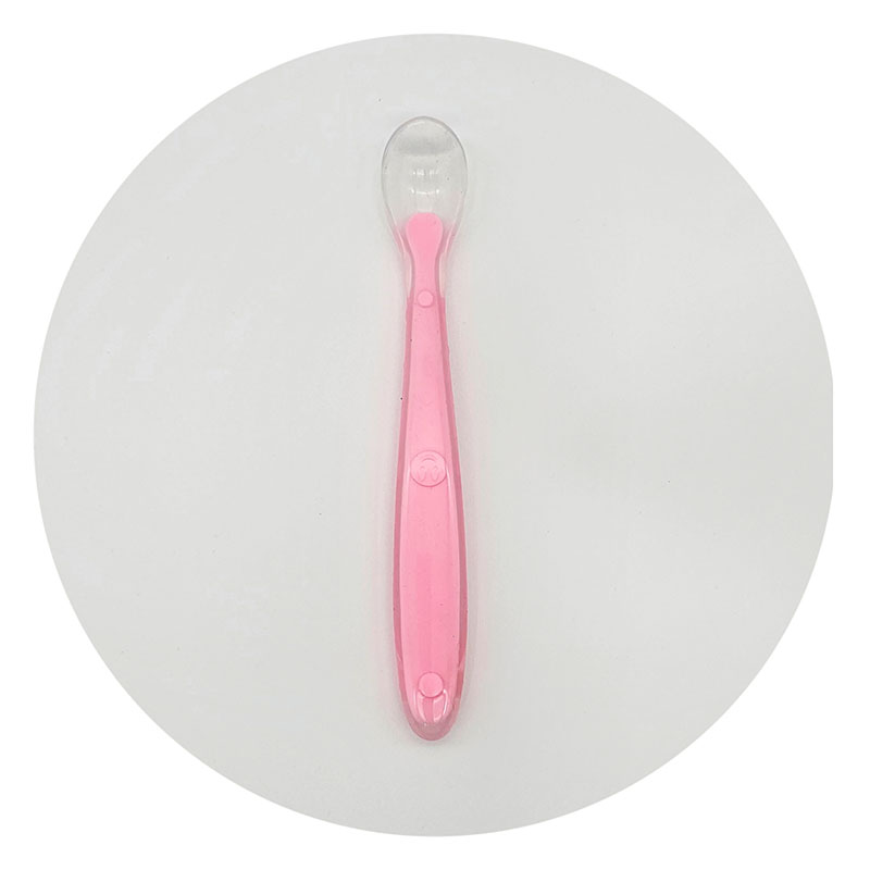Picture of Cute Baby Silicone Spoon BPA Free Non-toxic Newborn Training Long Handle Baby Spoon Soft Head Eating Spoon