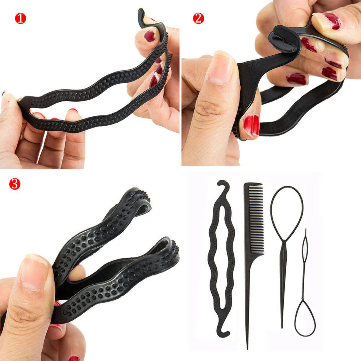 Picture of 4 pcs Hair French Braid Topsy Tail Clip Styling Stick Bun Maker Tool Beauty