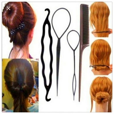 Picture of 4 pcs Hair French Braid Topsy Tail Clip Styling Stick Bun Maker Tool Beauty