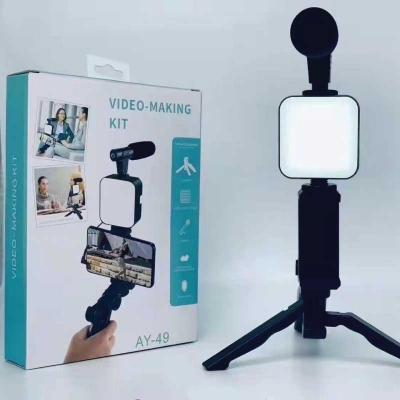 Picture of Ay-49 Phone Vlog Tripod Vlogging Kits Live Selfie Fill Light Integration With Remote Control Microphone Light Light - Ring Light