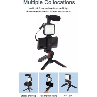 Picture of Ay-49 Phone Vlog Tripod Vlogging Kits Live Selfie Fill Light Integration With Remote Control Microphone Light Light - Ring Light