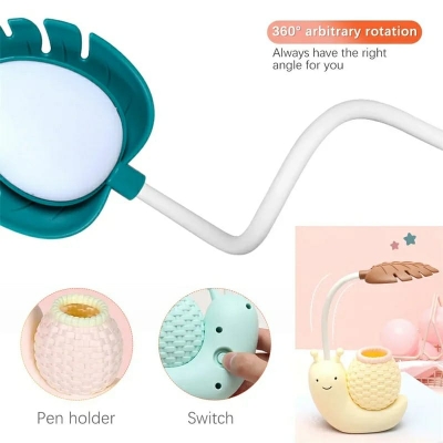 Picture of Table Lamp Led Snail Reading Lamp with Pen Holder Usb Rechargeable Decorative Lovely Baby Table Night Light Desk Lamps
