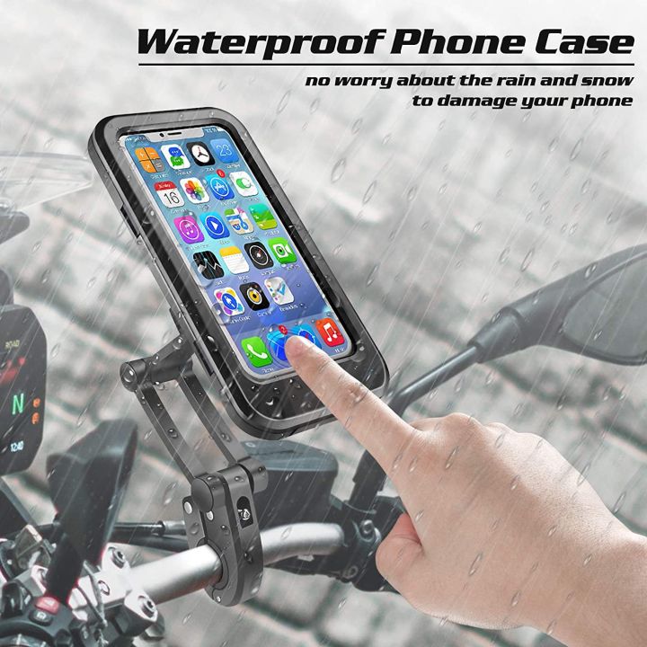 Picture of Waterproof Motorcycle Bicycle Phone Holder,360° Swivel Height Adjustable with Touch Screen Handlebar Phone Clip