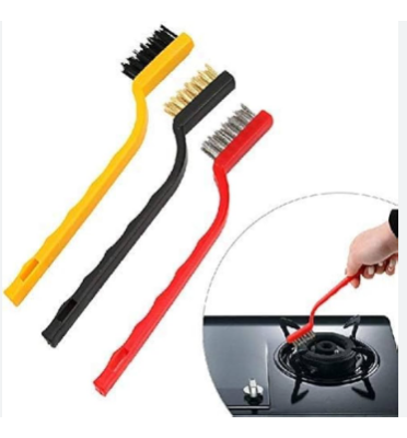 Picture of DarkShri Set of 3 Pc Mini Wire Brush Cleaning Tool Kit Brass, Nylon, Stainless Steel Bristles, Gas Cleaning Brushes Iron Nylon Copper Wire for Car Kitchen Gas Stove Cleaning Tool