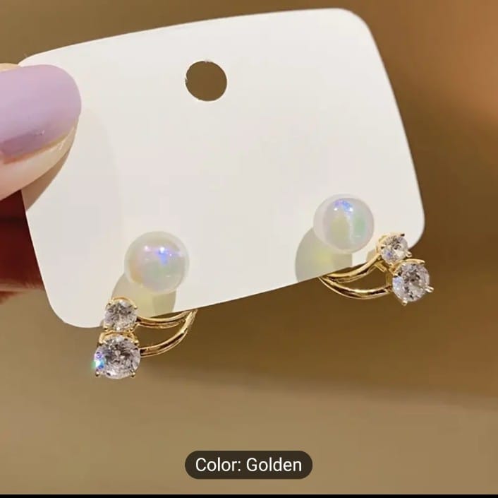 Picture of Korean Vintage Pearl Crystal Earrings For Women Jewelry High-class Luxury Zircon Flower Butterfly Leaf Women's Stud Earrings