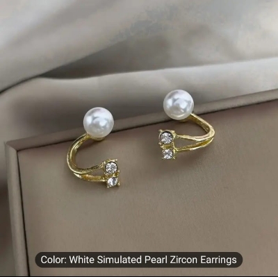 Picture of Korean Vintage Pearl Crystal Earrings For Women Jewelry High-class Luxury Zircon Flower Butterfly Leaf Women's Stud Earrings