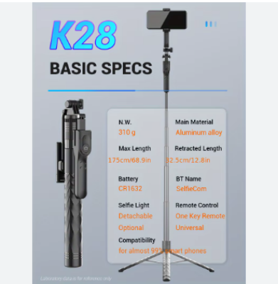 Picture of Premium Handheld Stabilizing K28 SELFIE STICK TRIPOD (5 Foot) 360 degrees Rotation with remote