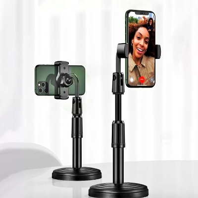 Picture of Desktop Mobile Phone Holder Height Adjustable Stand & 360° Rotatable for Live Streaming Shoot YouTube TikTok Video Round Base Smartphone - Mobile Stand