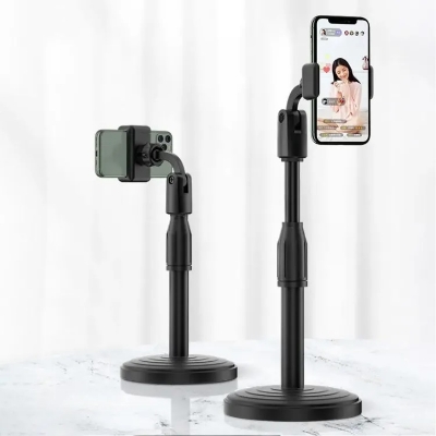 Picture of Desktop Mobile Phone Holder Height Adjustable Stand & 360° Rotatable for Live Streaming Shoot YouTube TikTok Video Round Base Smartphone - Mobile Stand