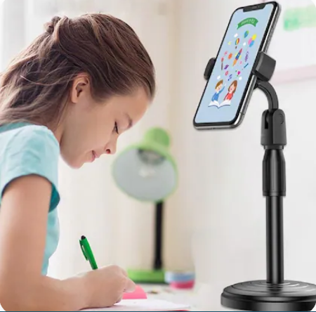 Picture of Desktop Mobile Phone Holder Height Adjustable Stand & 360° Rotatable for Live Streaming Shoot YouTube TikTok Video Round Base Smartphone - Mobile Stand