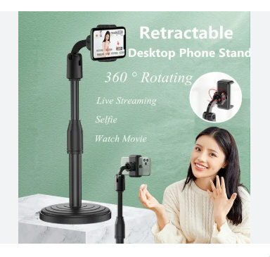 Picture of Desktop Mobile Phone Holder Height Adjustable Stand & 360° Rotatable for Live Streaming Shoot YouTube TikTok Video Round Base Smartphone - Mobile Stand