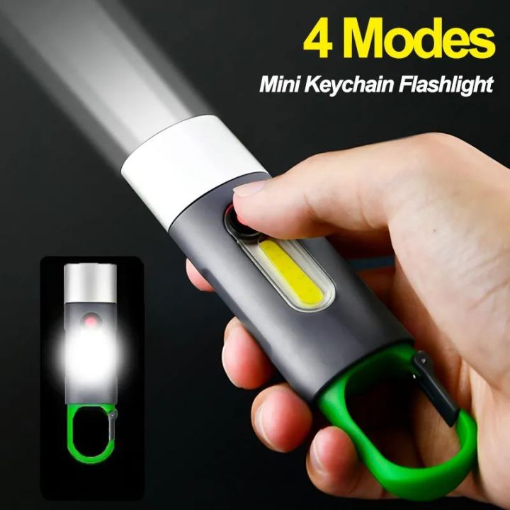 Picture of Portable Mini COB Keychain Flashlight USB Rechargeable Work Light Outdoor Camping LED Flashlight Torch