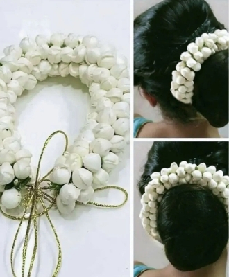 Picture of Artificial Foam Beli Flower Gajra - Traditional Hair Accessory for Festivals & Weddings